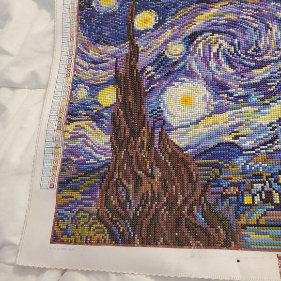 Diamond Art Painting Finished Completed 20"x20" Van Gogh Starry Night Hanging - Picture 4 of 12
